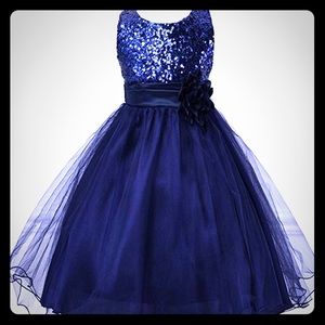 Girls Navy Tulle/Sequin Party Dress